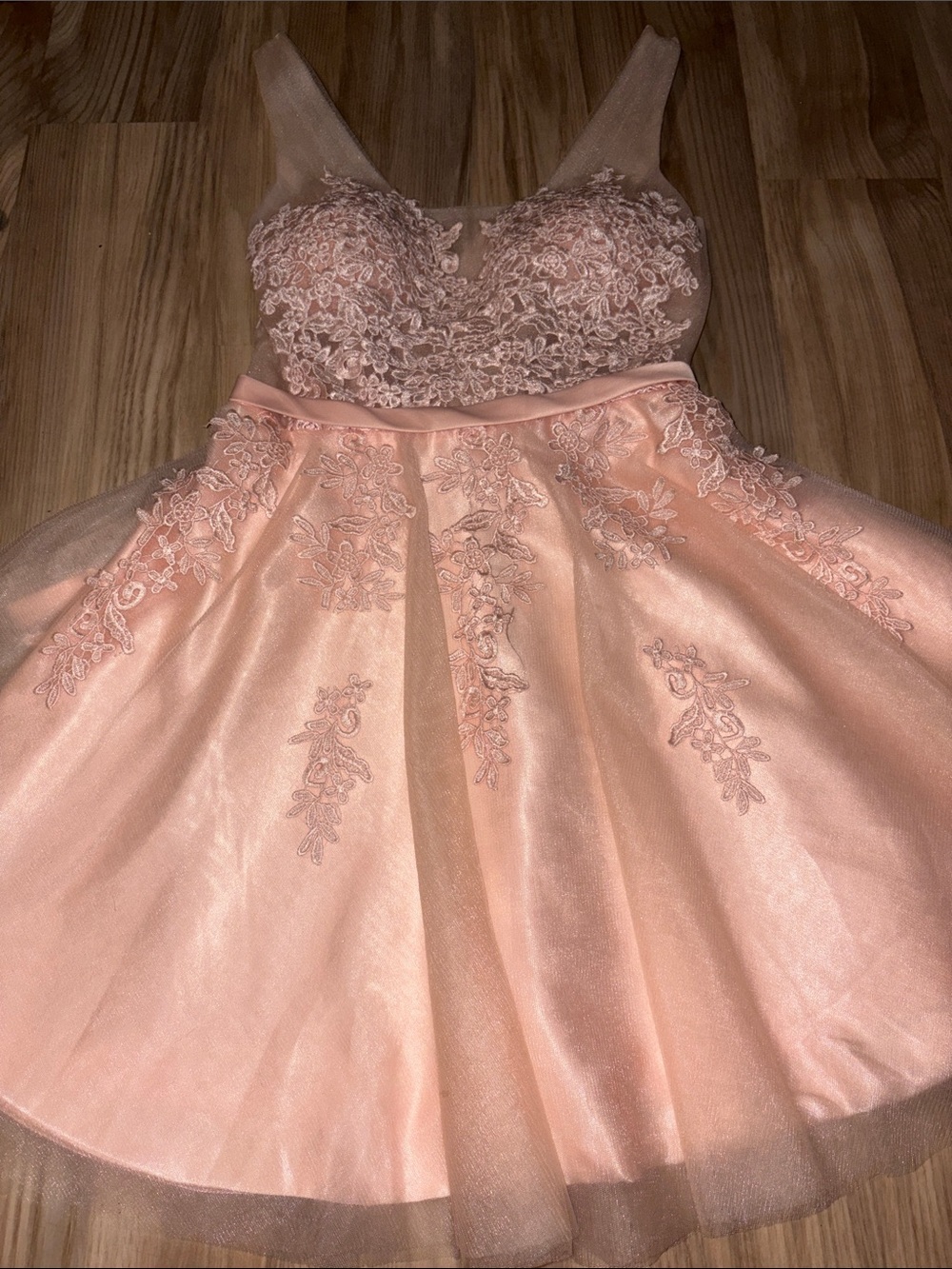 Source Unknown Peach Lace Appliqué Tulle Party Dress for Kids